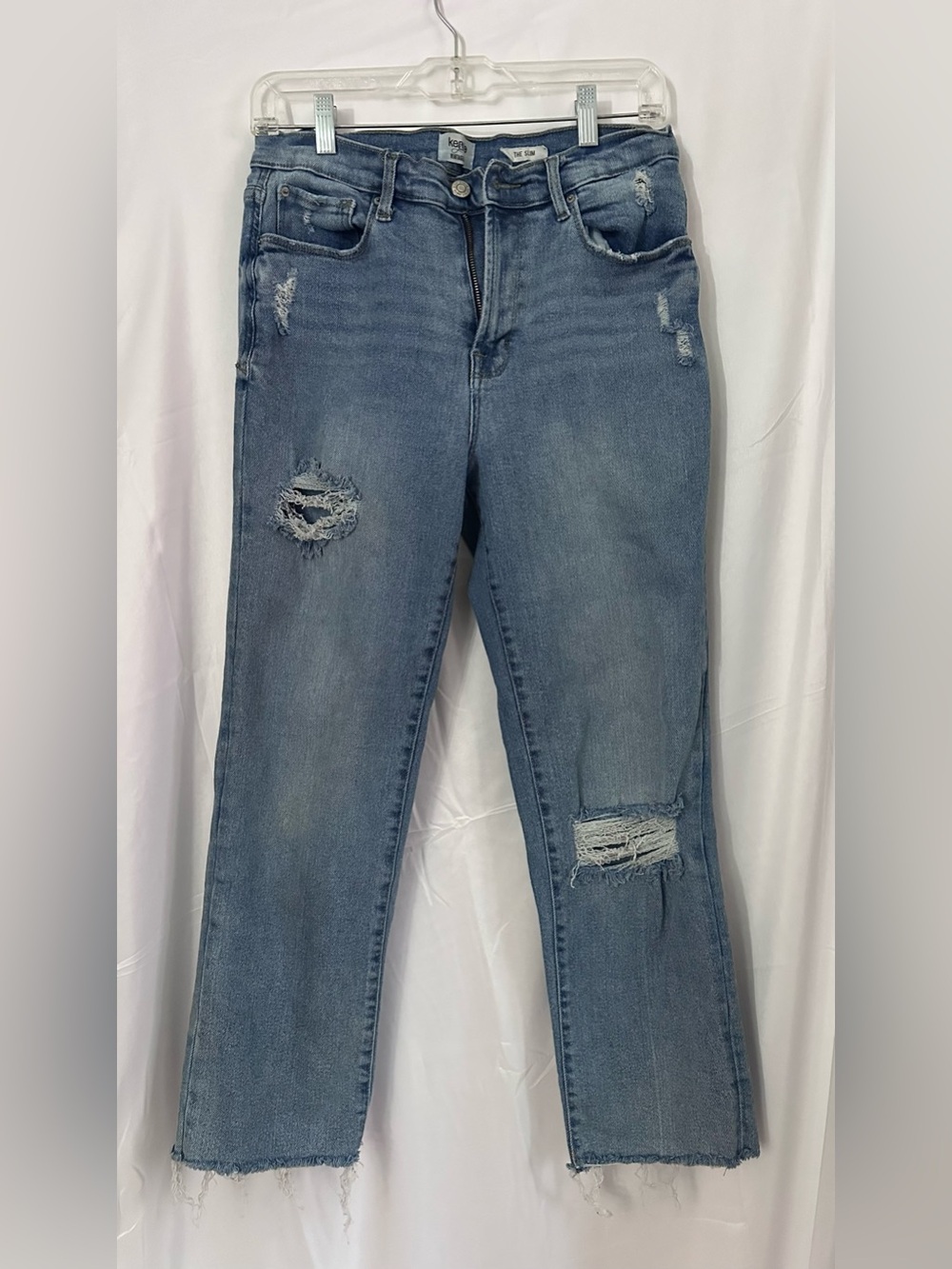 Kensie Light Blue Distressed Straight-Leg Jeans